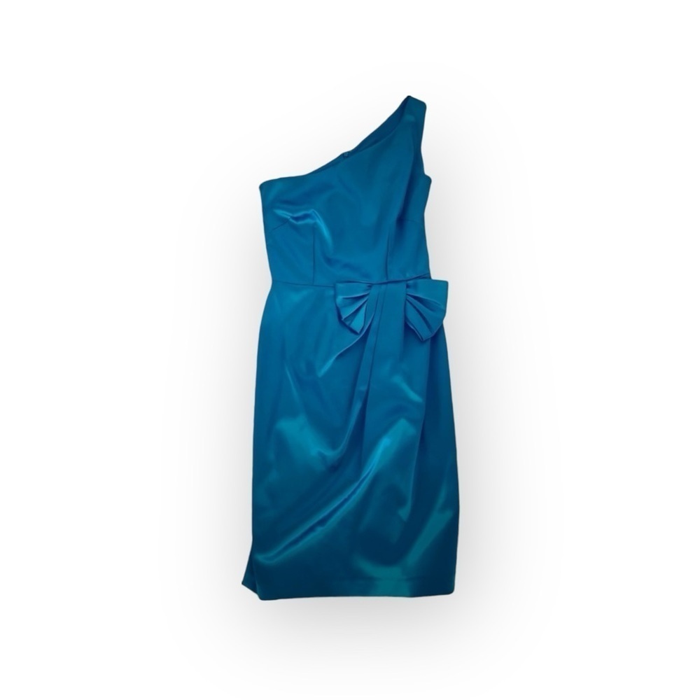 David Meister Satin Blue Bow Waist One Shoulder Grecian Style Formal size 10‎